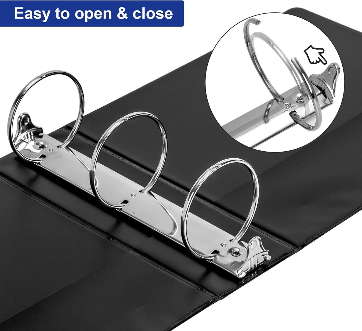 ViVin 3 Ring Binder 3 inch with Clear View Cover, Large 3" Round Ring for Strength, Holds 600 Sheets of US Letter Size Paper, Office Home School, 6 Pack (Black)