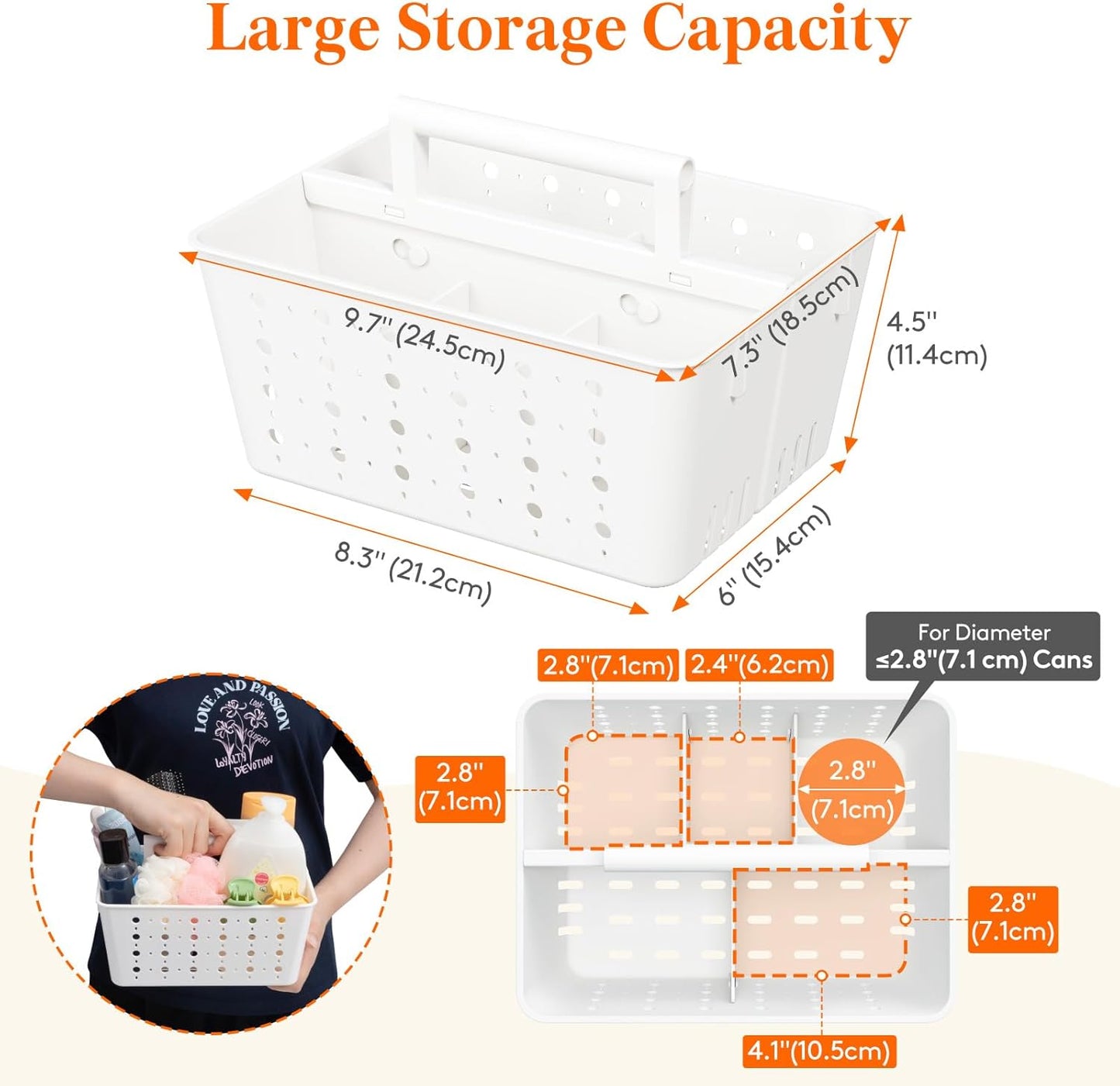 Lifewit Portable Shower Caddy with Handle, 3 Pcs Plastic Shower Caddy Dorm with Holes, Clean Organizer Basket for Bathroom, College, Dorm Room Essentials, White