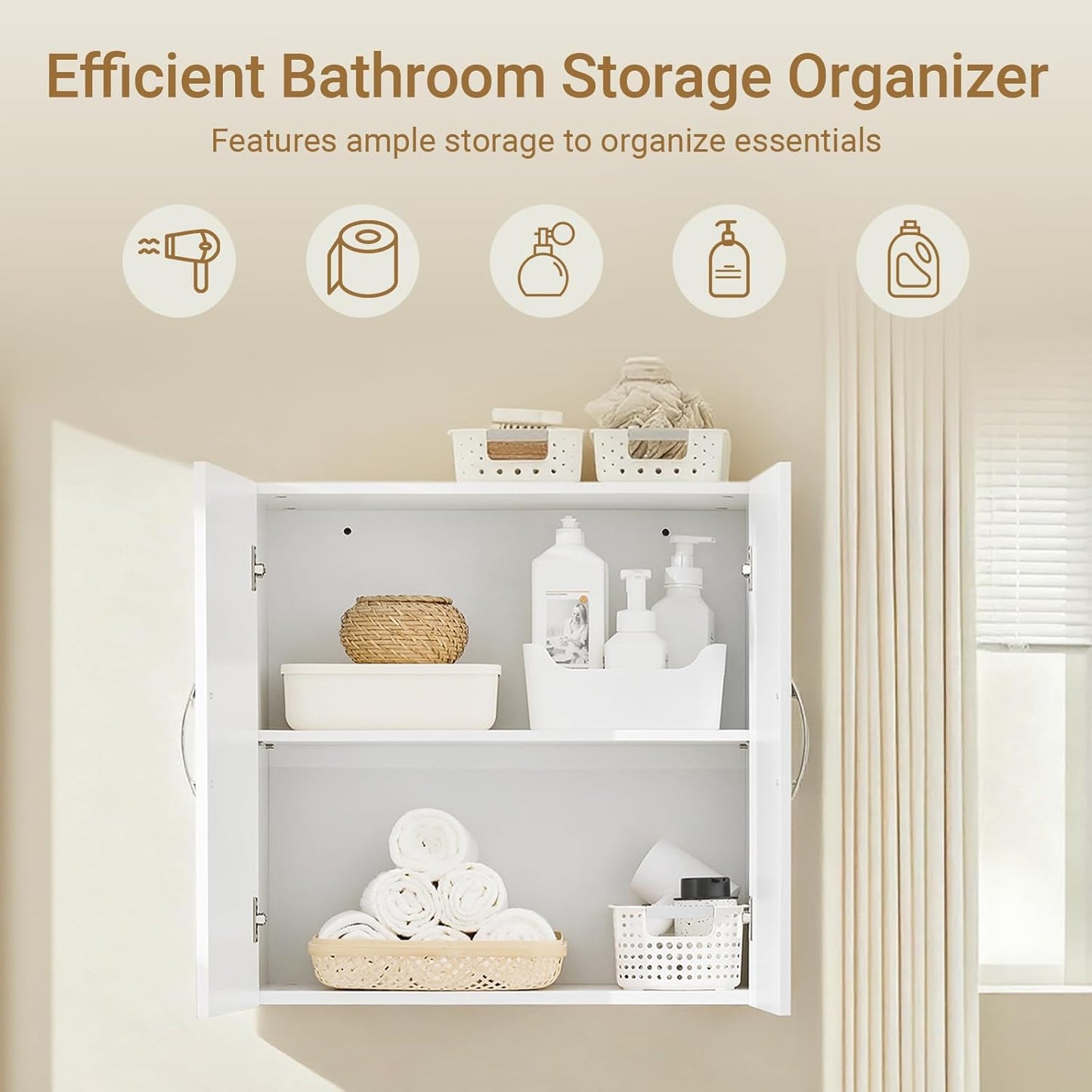 SoBuy Wall Cabinet Laundry Room Kitchen, Wall Mounted Storage Cabinet, Medicine Cabinet with Shelf, Bathroom Garage or Hallway, White, BZR200-W