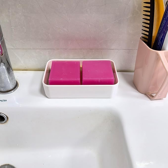 Soap Dish Holder, 2 Pack Bamboo Self-Draining Soap Box, Soap Dishes Holder for Shower, Bathroom, Kitchen, Bathtub, Bar Sink (White, 2 Pack)