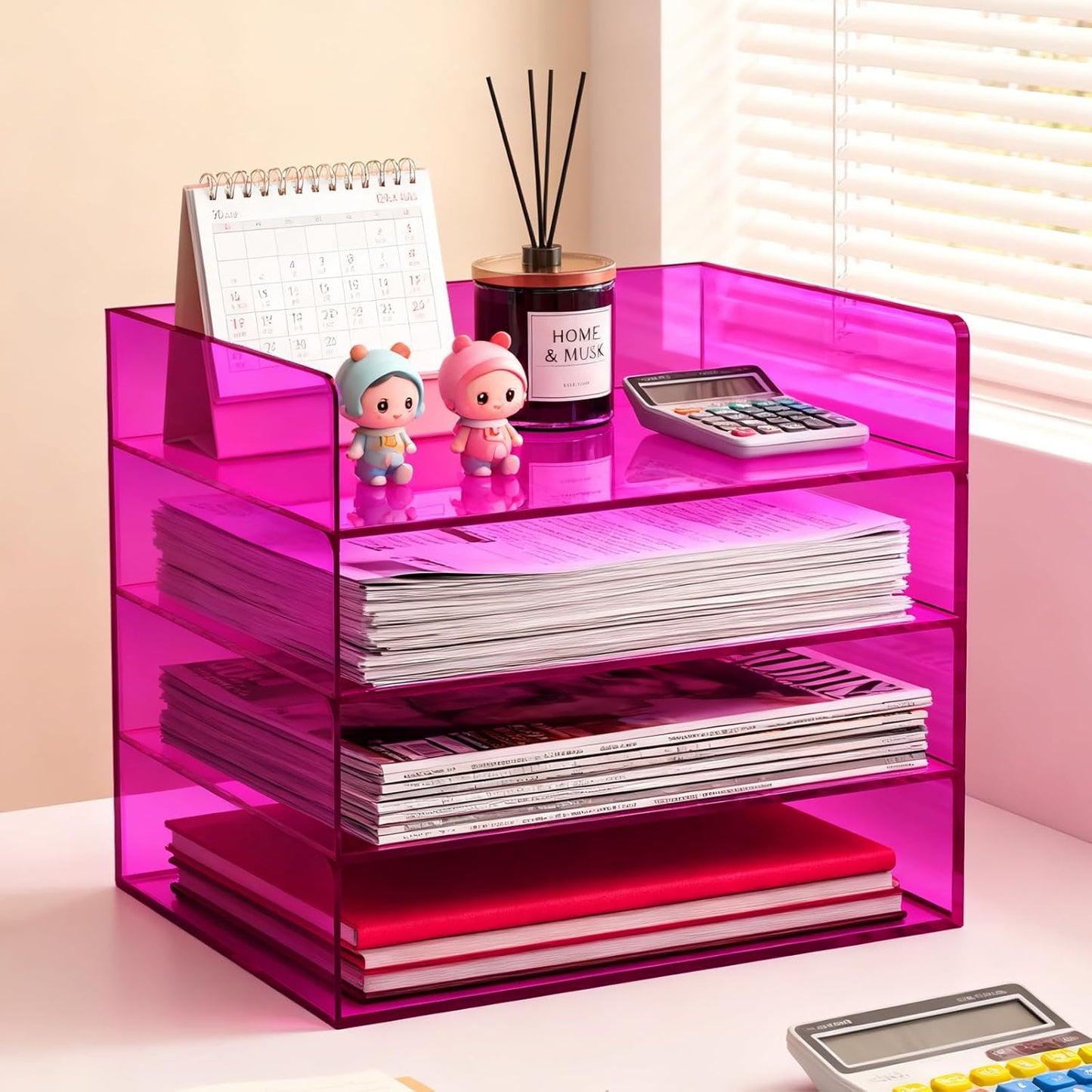 Gelite Acrylic File Organizer for Desk 4 Tiered Stackable Letter Tray Office Paper Storage Desktop Document Sorter, Purple