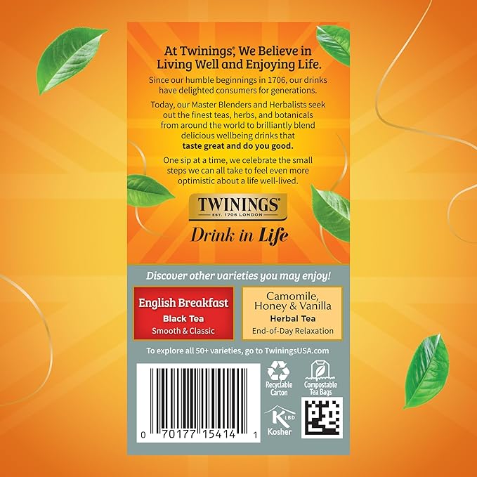 Twinings Prince of Wales Black Tea Individually Wrapped Bags, 20 Count (Pack of 2), Velvety Smooth & Mild, Caffeinated, Enjoy Hot or Iced, 20 Teabags