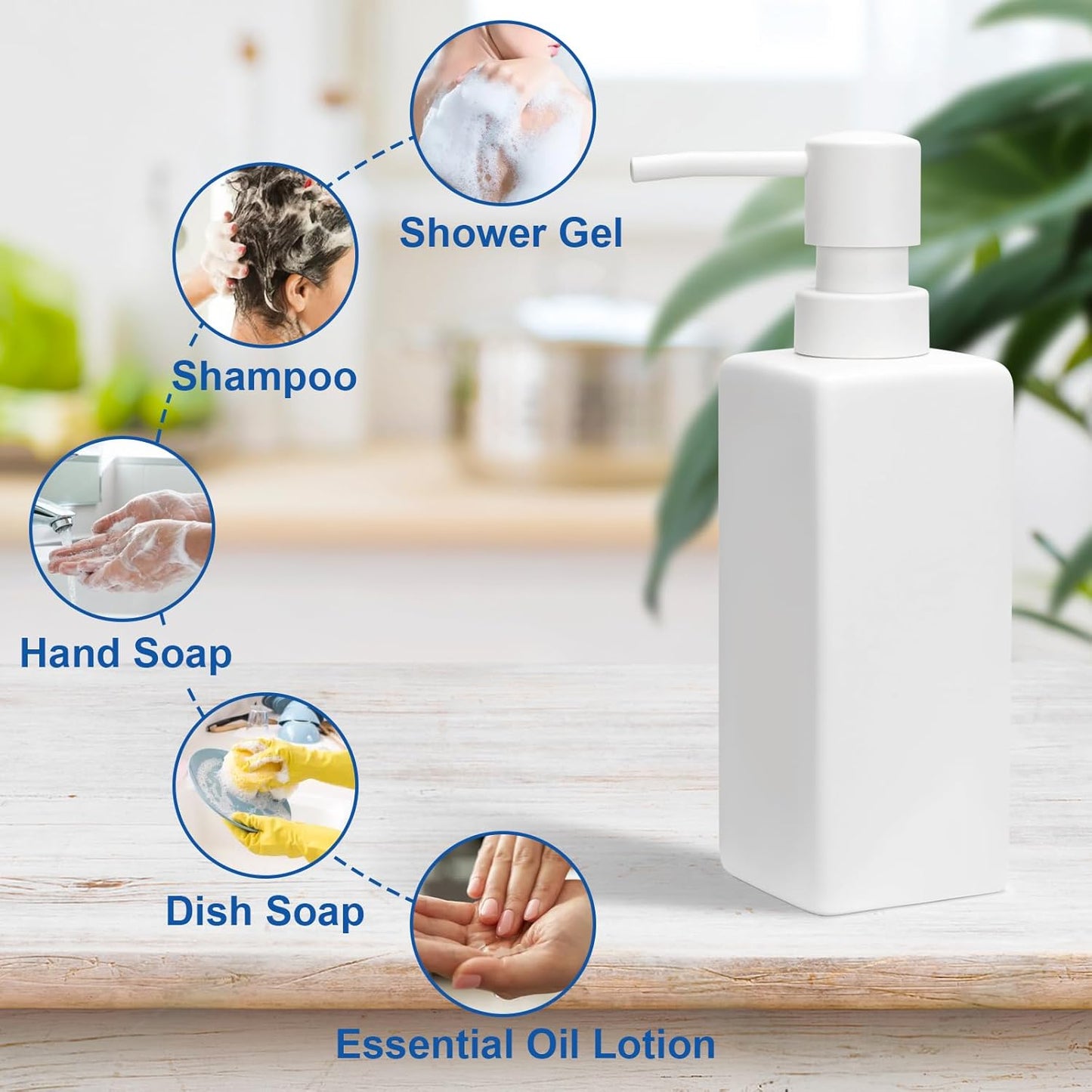 Ceramic White Soap Dispenser with Rust-Proof Plastic Pump for Bathroom 10oz Liquid Hand Soap Dispenser for Kitchen