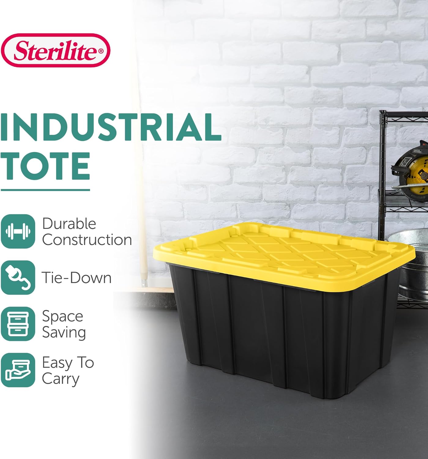 Sterilite 12-Pack Industrial Tote, Plastic Storage Container Bins with Lids, 27 Gallon - Heavy-Duty Organizing Containers for Closet, Bathroom, and Office