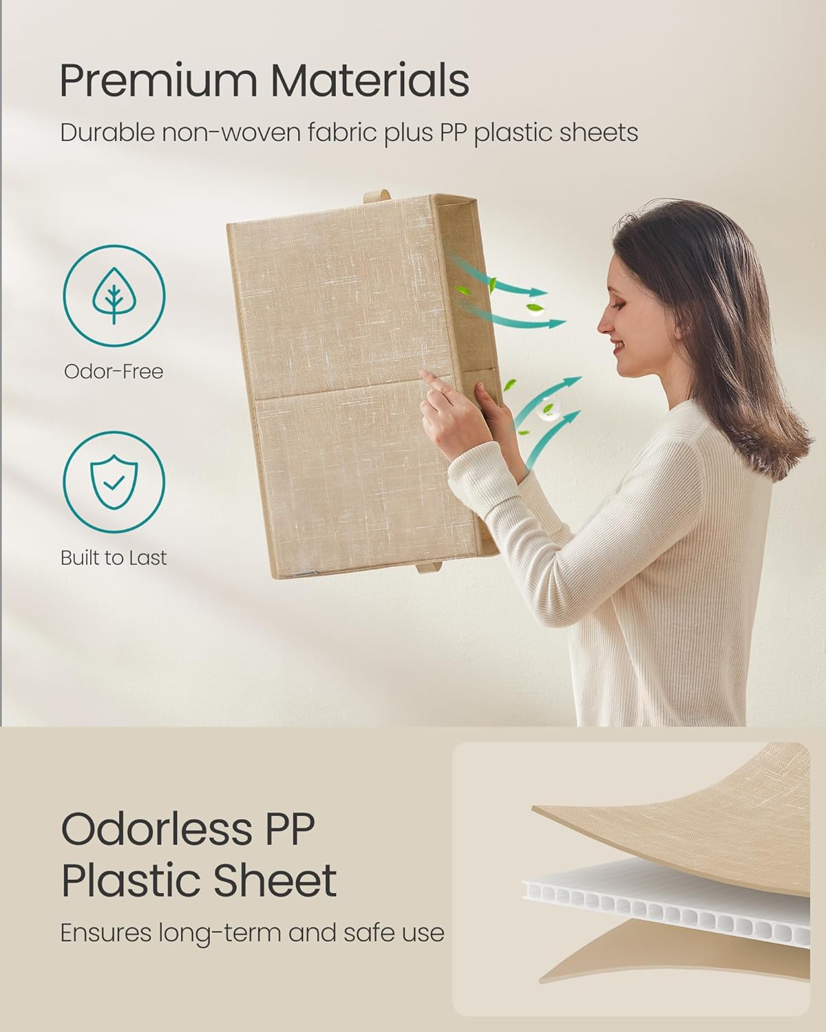 SONGMICS Storage Cubes, 19.7 x 11.8 x 11.8 Inches Non-Woven Fabric Bins with Double Handles, Set of 3, Closet Organizers for Shelves, Foldable, for Clothes, Sand Beige UROB450K01