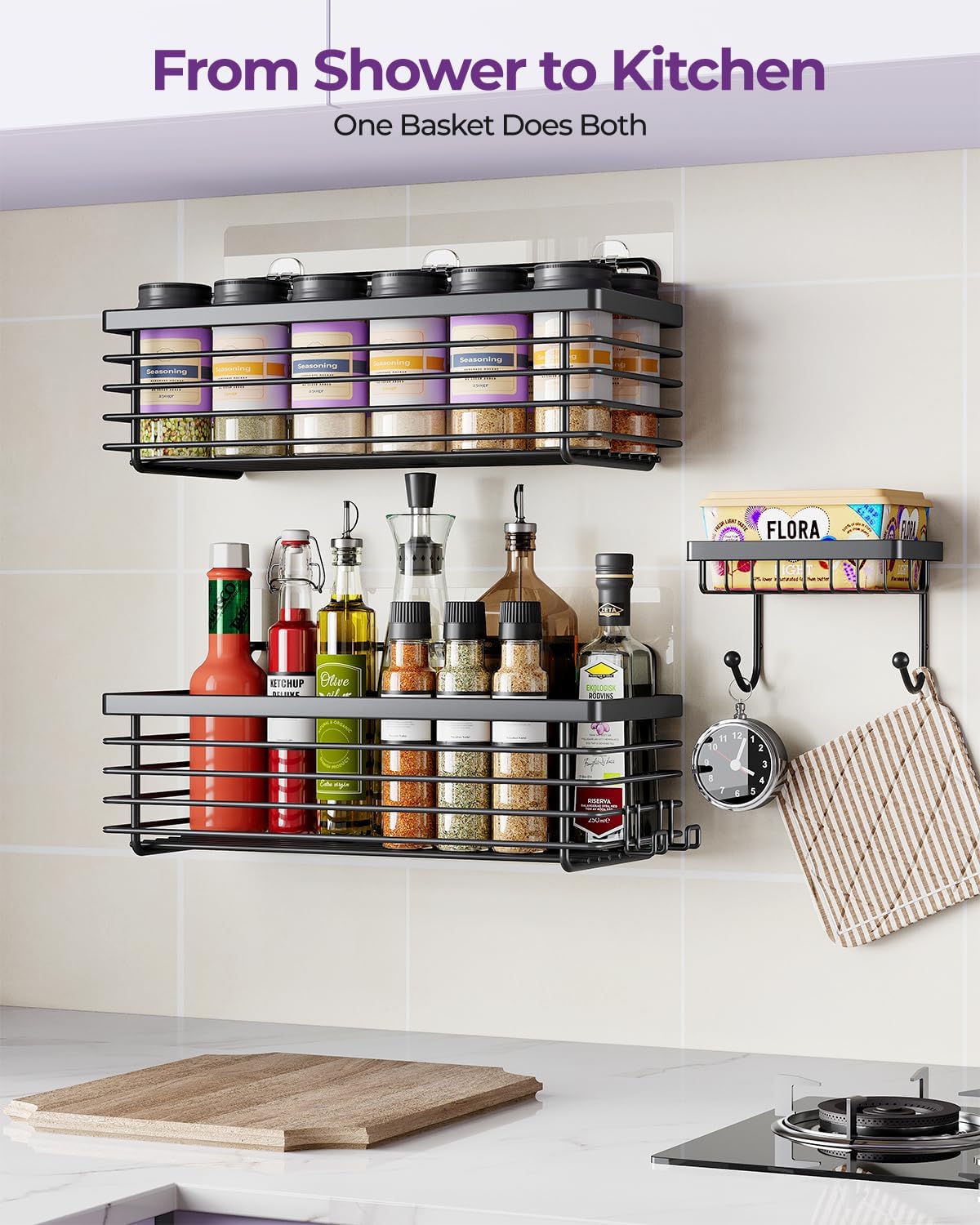 ODesign Shower Caddy 3 Pack SUS304 Stainless Steel-No Drilling-Shower Bathroom Shelves Rack,Rustproof Wall Mounted,Adhesive Shower Shelf Basket Organizer-Black