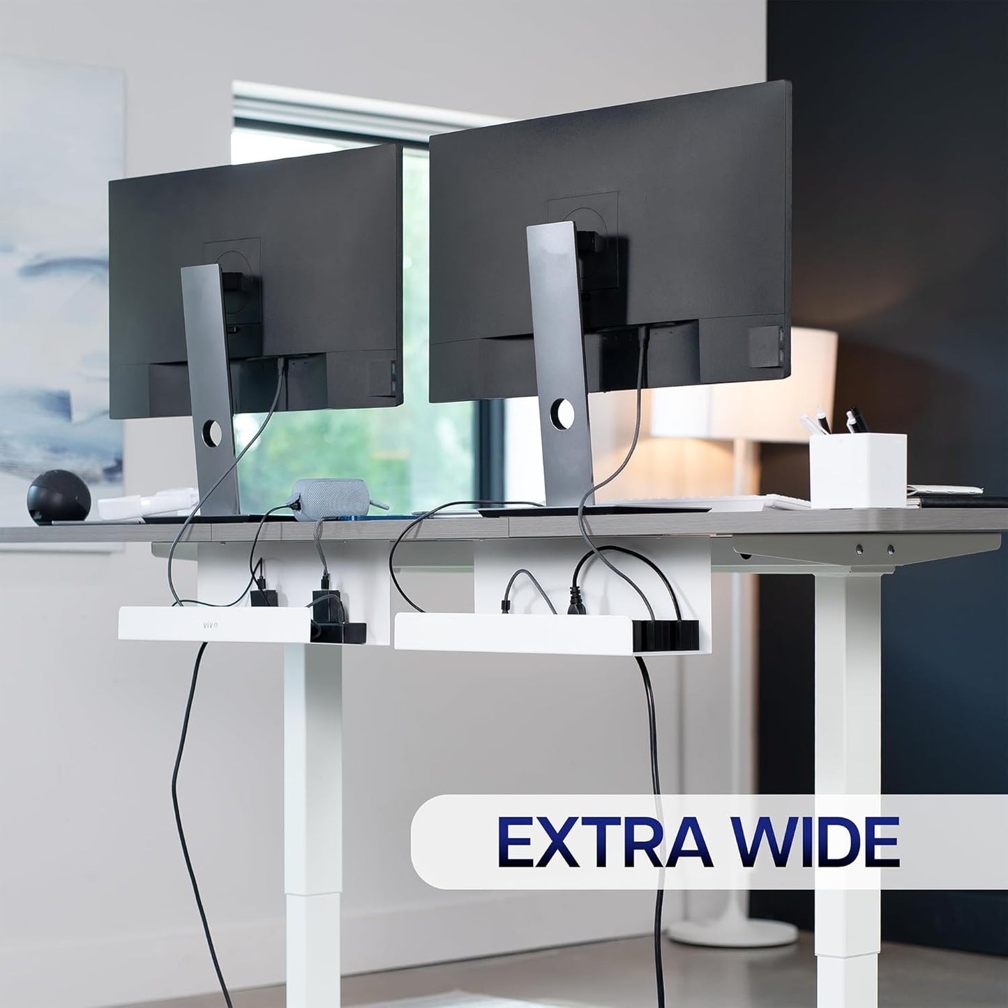 VIVO Under Desk 17 inch Extra Deep Cable Management Trays, Power Strip Holders, Cord Organizers, Wire Tamers for Office and Home, White, 2 Pack, DESK-AC16-2CW