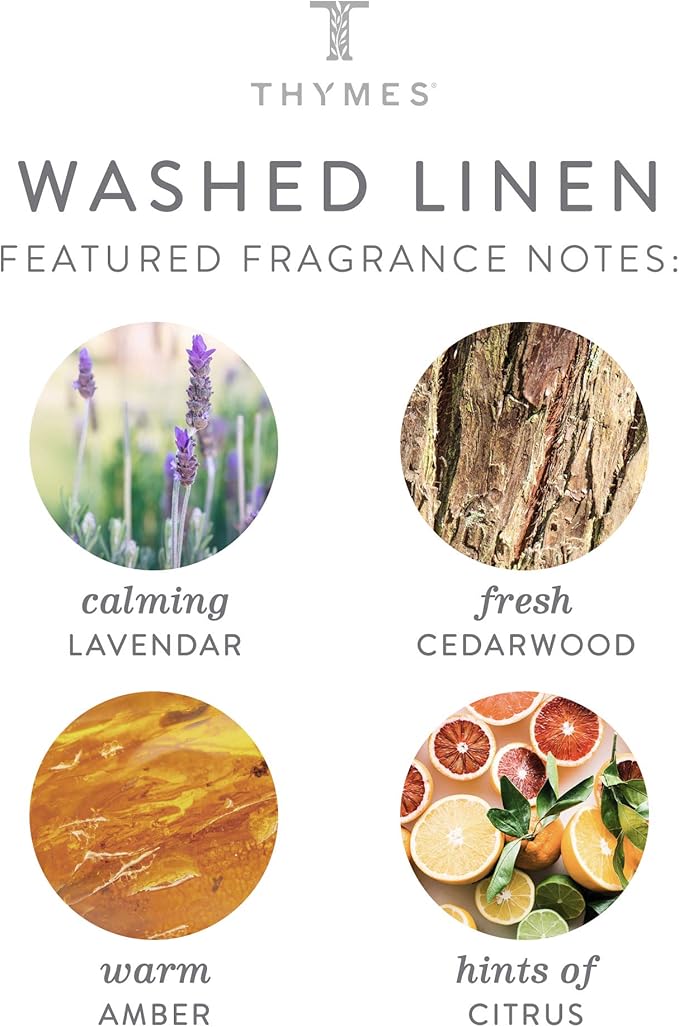 Thymes Petite Reed Diffuser Set – Includes Rattan Wood Sticks, Fragrance Oil, & Glass Bottle – Home Fragrance Oil Diffuser – Luxury Home Decor – Guest Bathroom Essentials (Washed Linen, 4 fl oz)