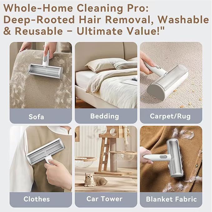 Pet Hair Remover & Lint Roller- Remove Cat/Dog Hair from Car Interiors, Furniture, Couch, Carpet and Bedding - Reusable & Washable Animal Fur Removal Tool for Pet Owners (Gray & White)