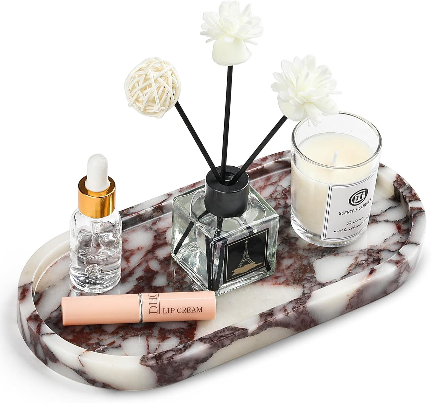 Natural Marble Vanity Tray - Moujings Genuine Marble Perfume Tray for Bathroom Decor, Stone Bathroom Vanity Organizer Tray for Kitchen Counter, Candles, Jewelry, Coffee, Makeup, Key