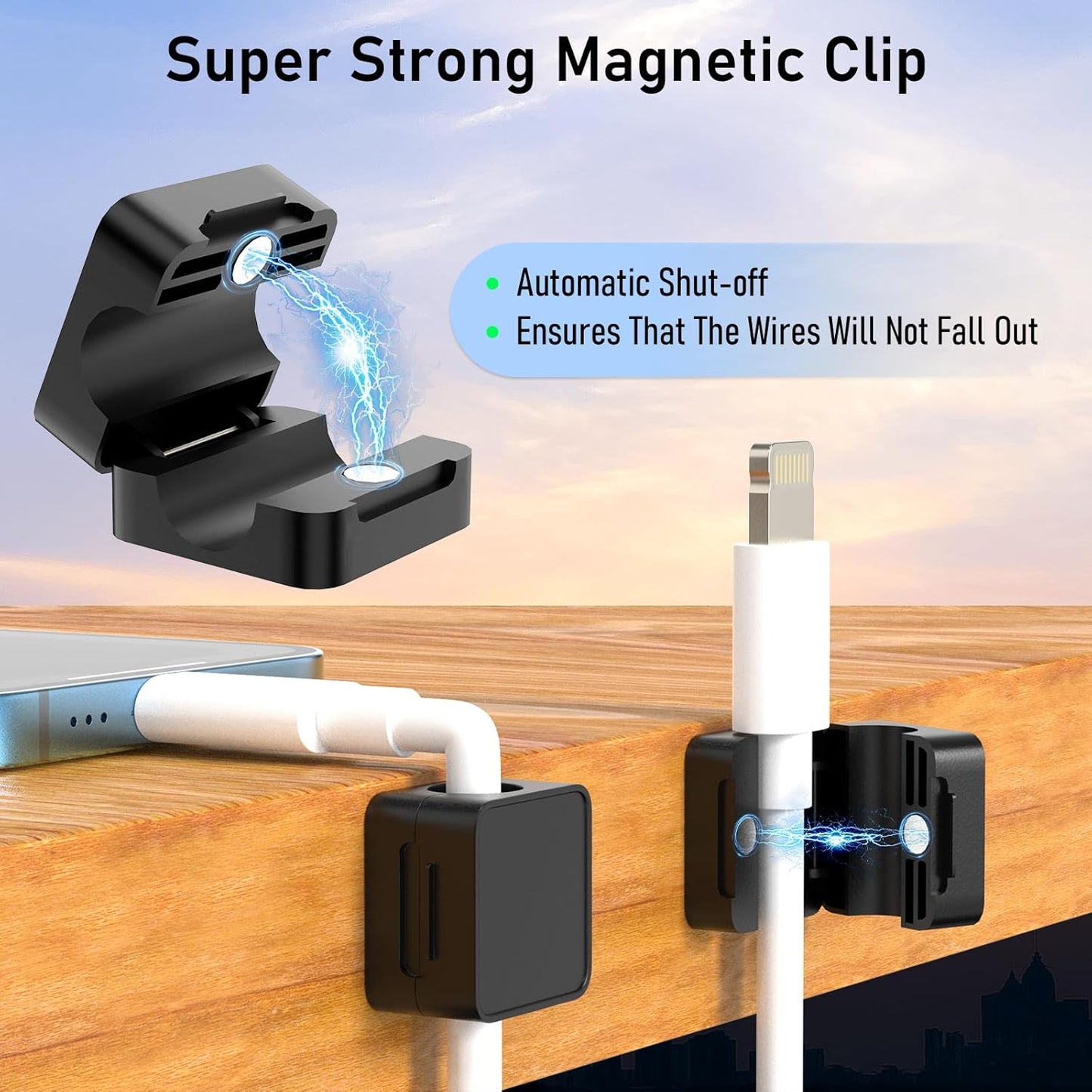 ELZO 12Pack Magnetic Cable Clips,Cord Organizer Holder for Cable Management,Strong Adhesive Charger Wire Organizer Keeper Magnetic Easy Open for Home,Office,Car,Desk,Nightstand-Black