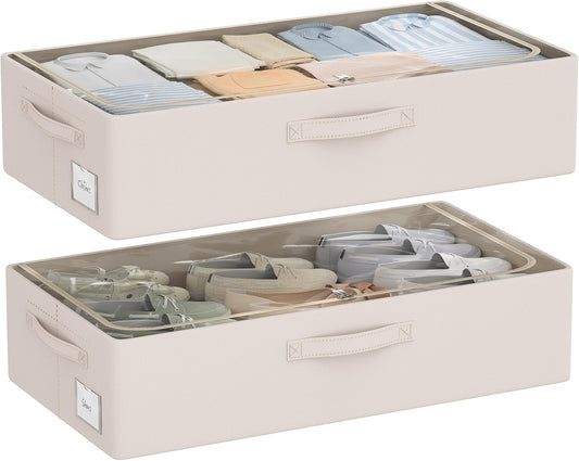 CYhom Under Bed Storage Bins Frame Storage Box Oxford Fabric Sturdy Underbed Container Foldable Stackable Large Capacity Clothes Organizer