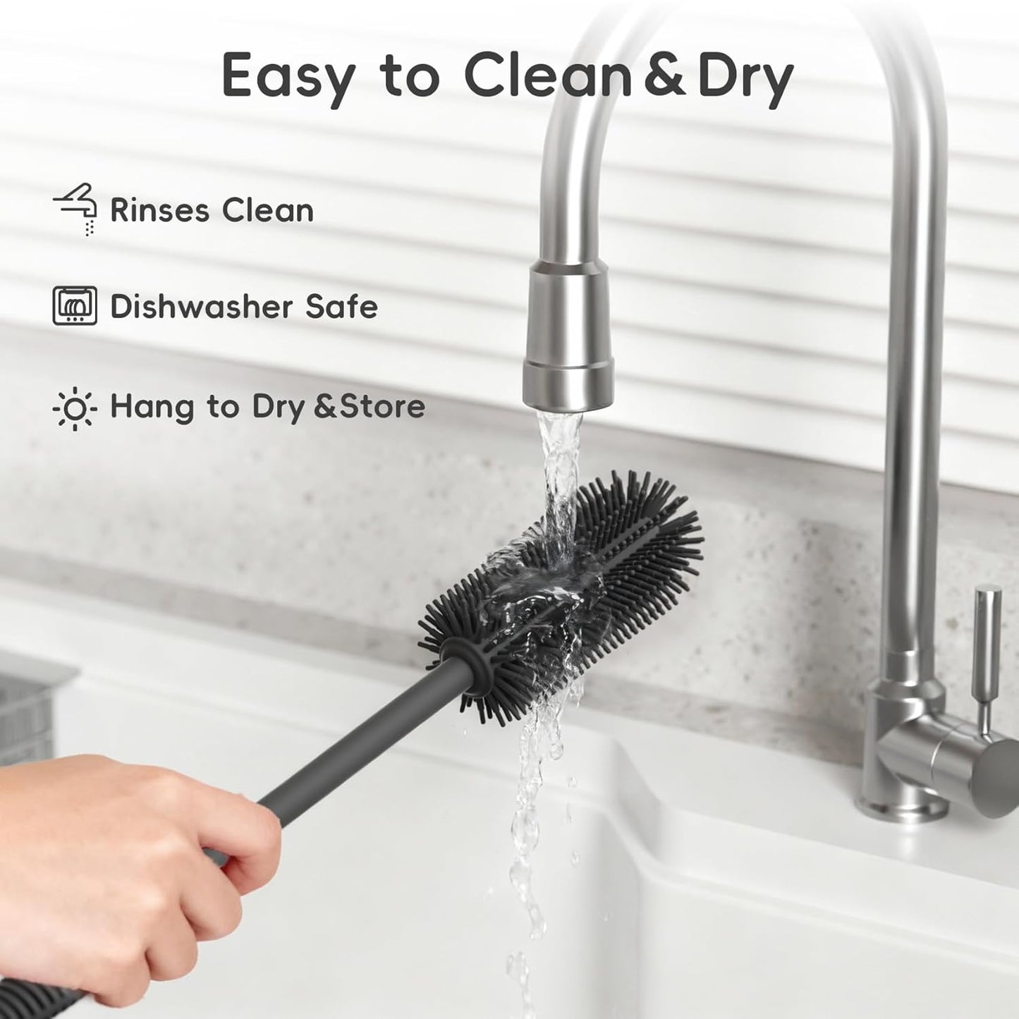 Silicone Cleaning Brush Kit,Water Bottle and Straw Cleaner Brush Set for Tumbler,Baby Bottle,Breast Pump Part,Nipple,Sippy Cup,Glass,Dishwasher Safe,BPA Free,3 Pcs