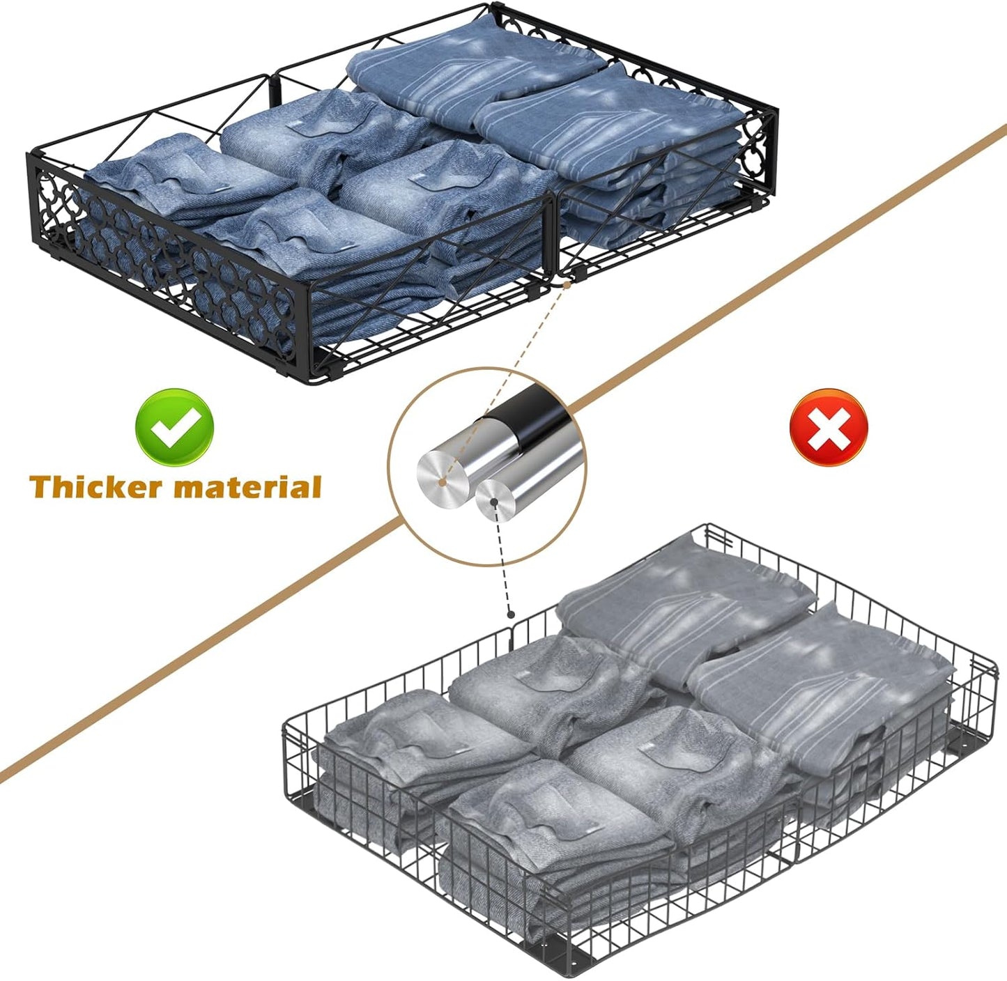 NADAMOO Low Profile Under Bed Storage with Wheels, 4 Pack Rolling Storage Containers, Foldable Metal Organizer Bins