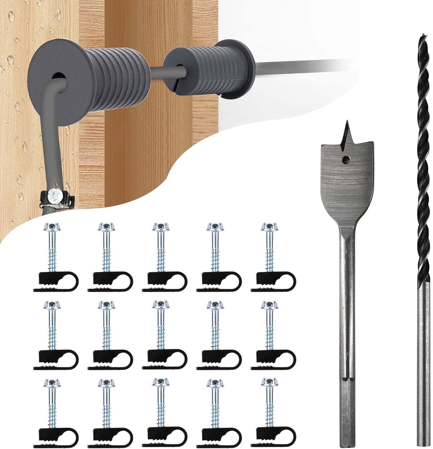 Starlink Cable Routing Kit,Starlink Cable Installation Kit,Starlink Mounting Accessories,2* Grommets, 1" Spade Drill Bit, 5/16" Drill Bit, 15 Wall Clamps (Grey)