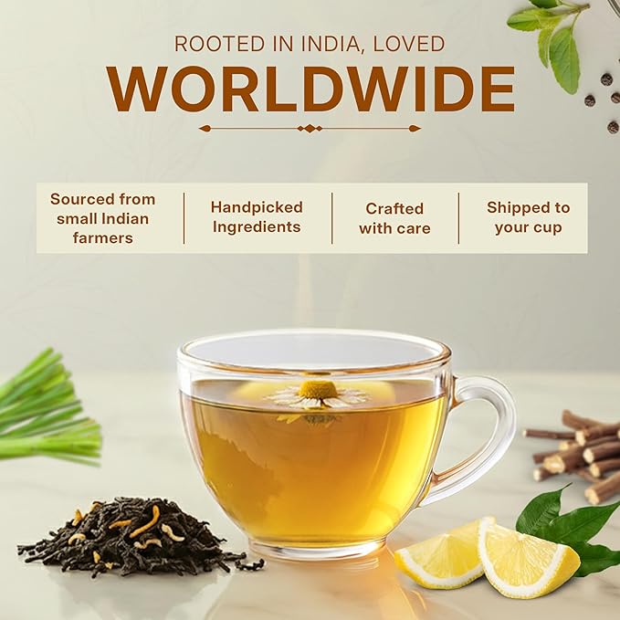 Tealeaf & Co. Honey Lemon Green Tea with Lemon & Honey Extract, Lemongrass, Licorice & Chamomile - Organic Green Tea Bags with Fresh Herbs and Spices - 100 Teabags (7.055oz/200gm)