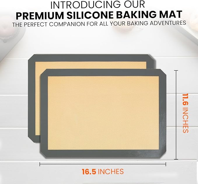 Silicone Baking Mat - 2 Pack Reusable Silicone Baking Sheet Liner for Oven - Half Sheet Nonstick Mat 16.5"x11.6" for Bread, Dough, Macaron, Cookie Cooking Liners for Kitchen Counter Bakery Supplies