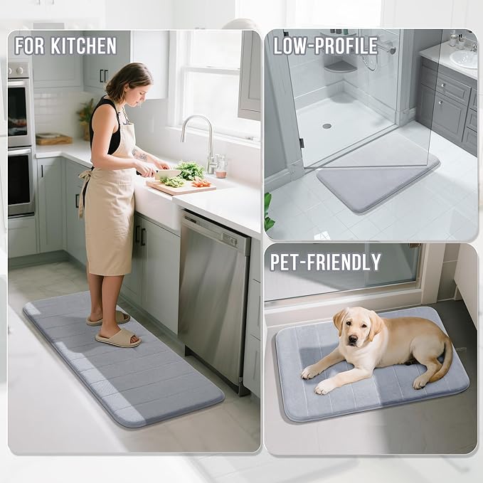 Yimobra Bathroom Runner 55"x24", Non Slip Memory Foam Bath Mat, Super Soft Water Absorbent Hallway Carpet, Machine Washable Rug for Vanity Tub Shower, Silver