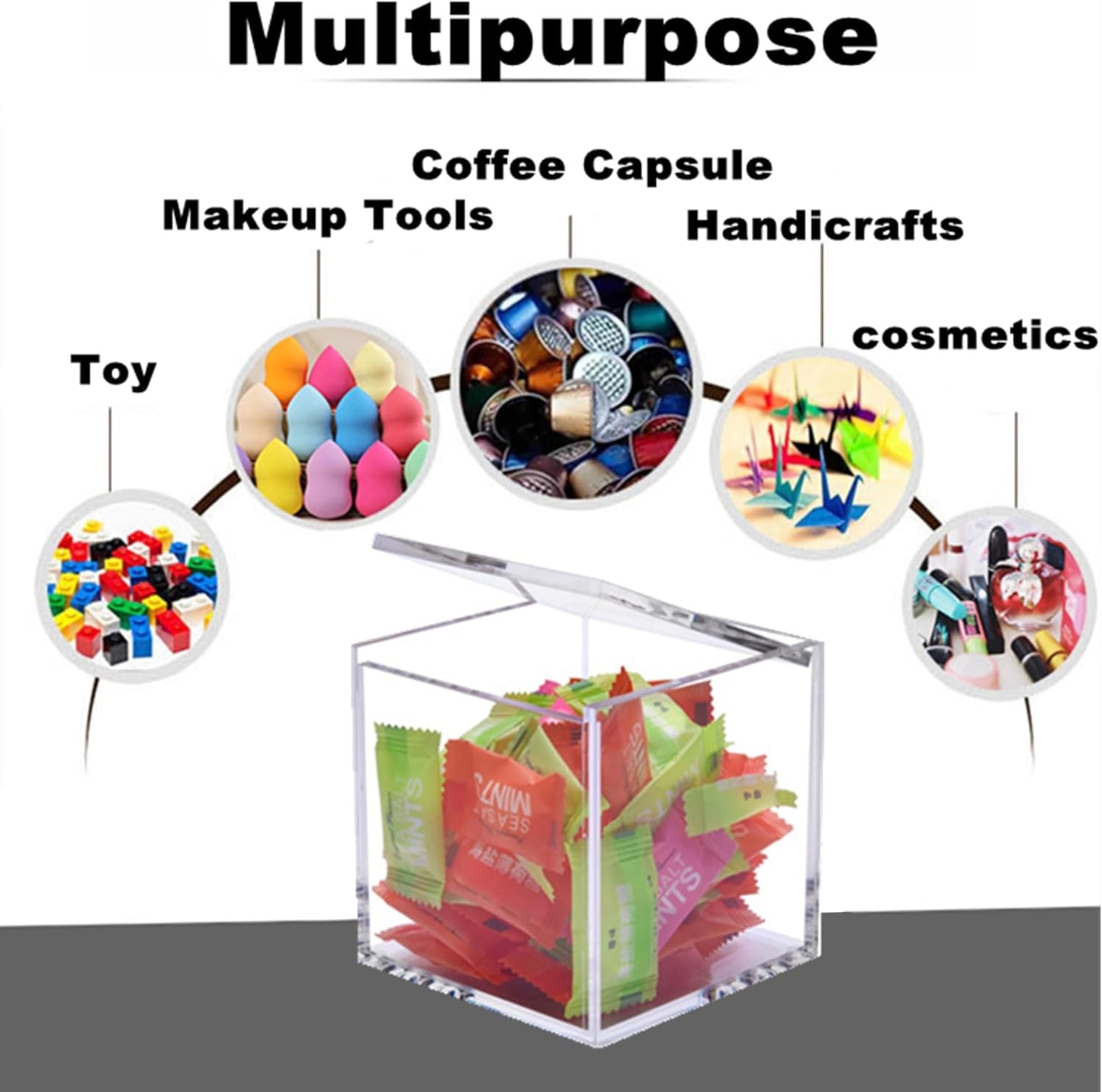 KissYou Acrylic Hinged Lid Box Plastic Display Box with Lid Small Multipurpose Storage Box for Keepsakes, Jewelry，Candy Acrylic Square Cube