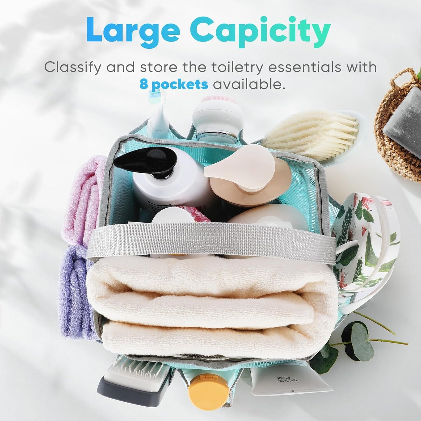 EUDELE 2 Pack Mesh Shower Caddy Portable for College Dorm Room Essentials, Shower Caddy Dorm with 8-Pocket Large Capacity,Shower Bag for Beach,Swimming,Gym