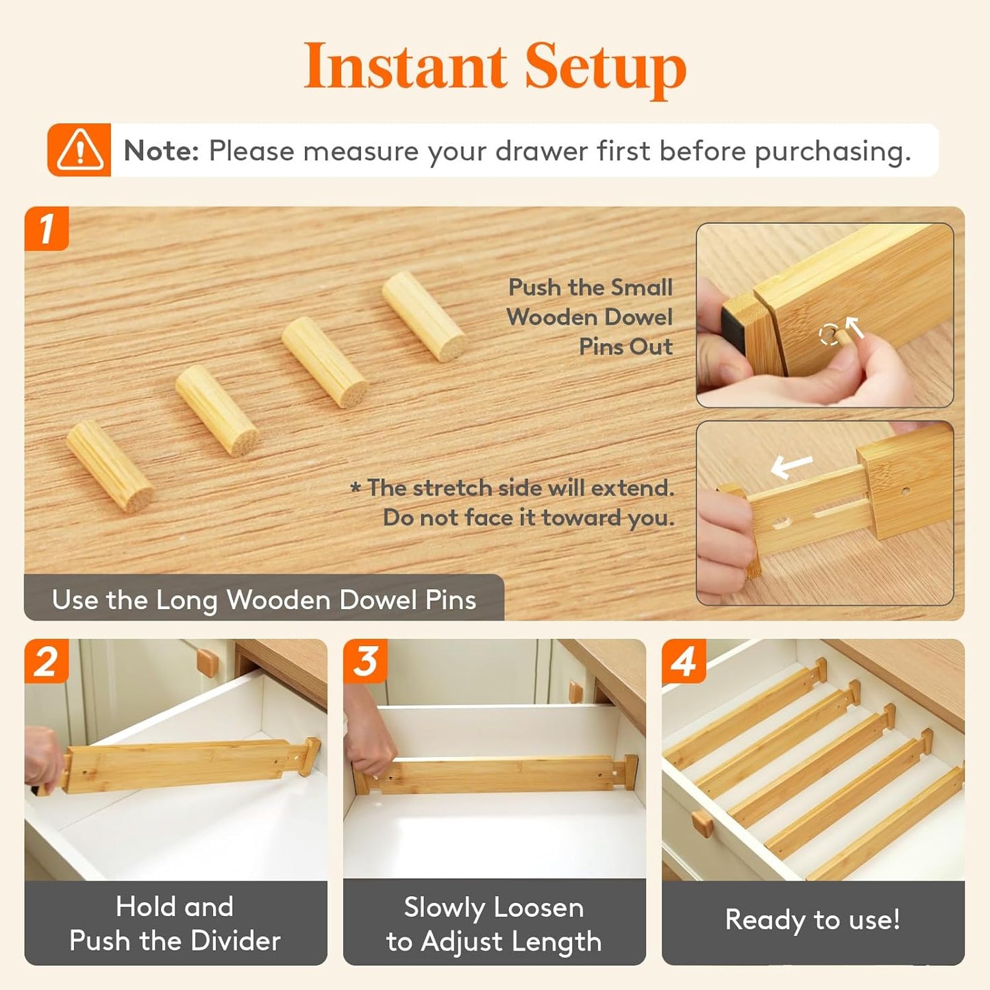 Lifewit 8 Pack Bamboo Drawer Dividers 2.4" High, 17.5-22" Kitchen Drawer Organizers, Adjustable Wooden Drawer Dividers for Clothes, Expandable Drawer Separators for Dresser, Bedroom, Bathroom, Cabinet