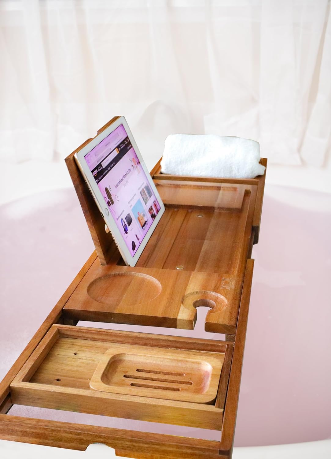 XcE Foldable Bathtub Tray Expandable to 105cm for Luxury Bath, Bath Tray for Bathtub (Acacia Wood)