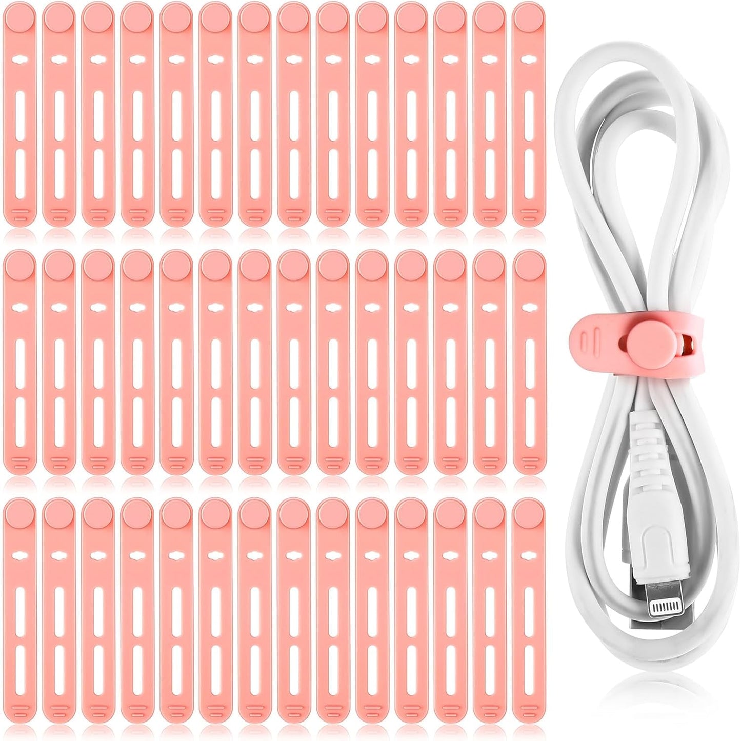 42 Pcs Silicone Cable Ties Reusable Cord Straps Multipurpose Elastic Cable Organizer for Bundling Fastening Earphone Phone Charger Home Office School (Pink,3.15 Inch)