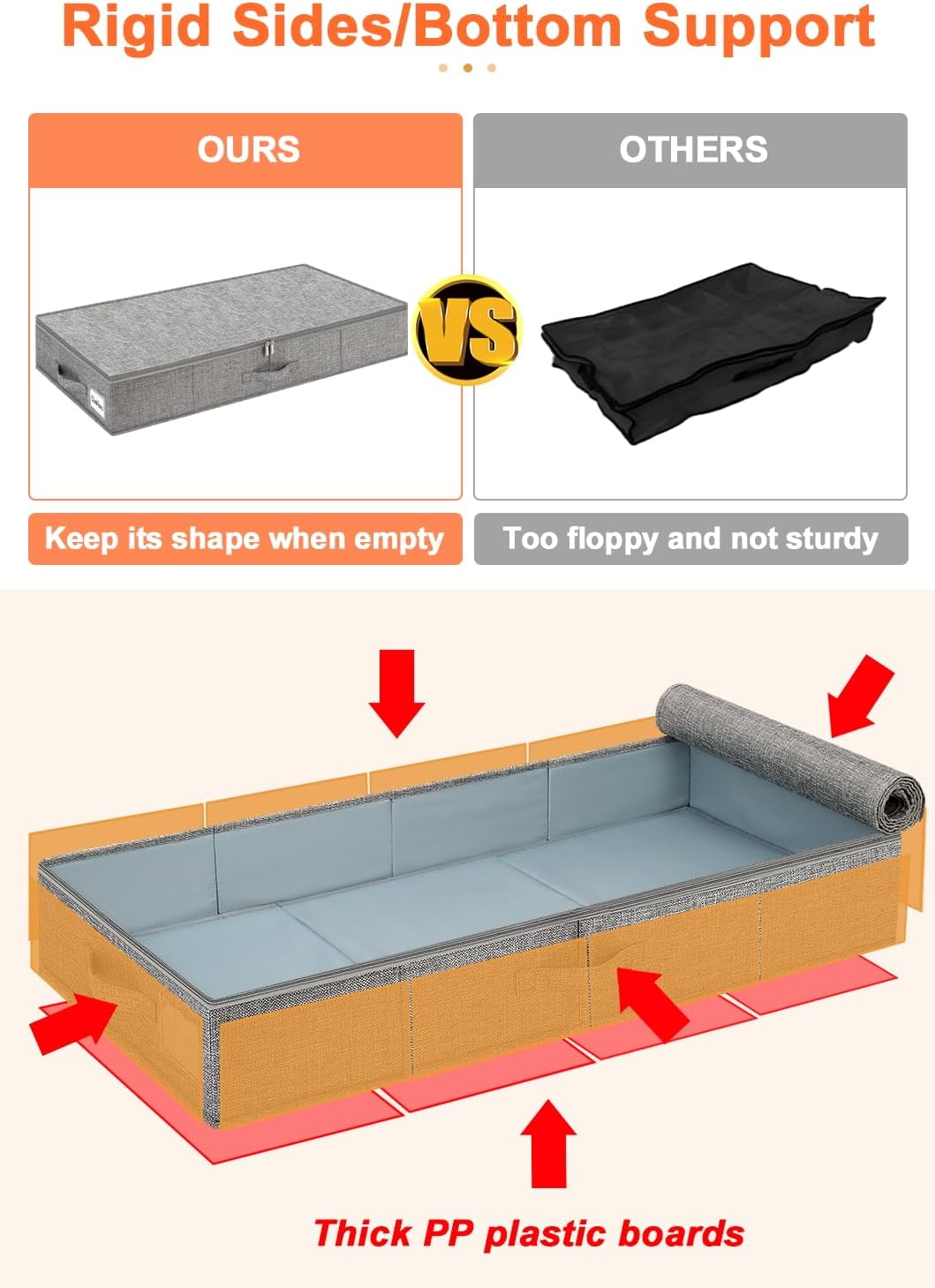 punemi Low Profile Under Bed Storage, 5 inches High Underbed Storage Containers With Sturdy Sidewalls & Bottom, Slim Under Couch Sofa Storage, Shallow Under Bed Organizer Clothes Storage Bins, 2Pack