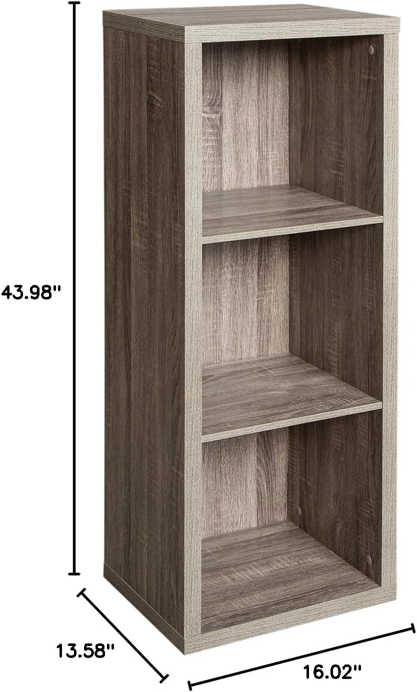 ClosetMaid 3 Cube Storage Shelf Organizer Bookshelf with Back Panel, Easy Assembly, Wood, Weathered Gray