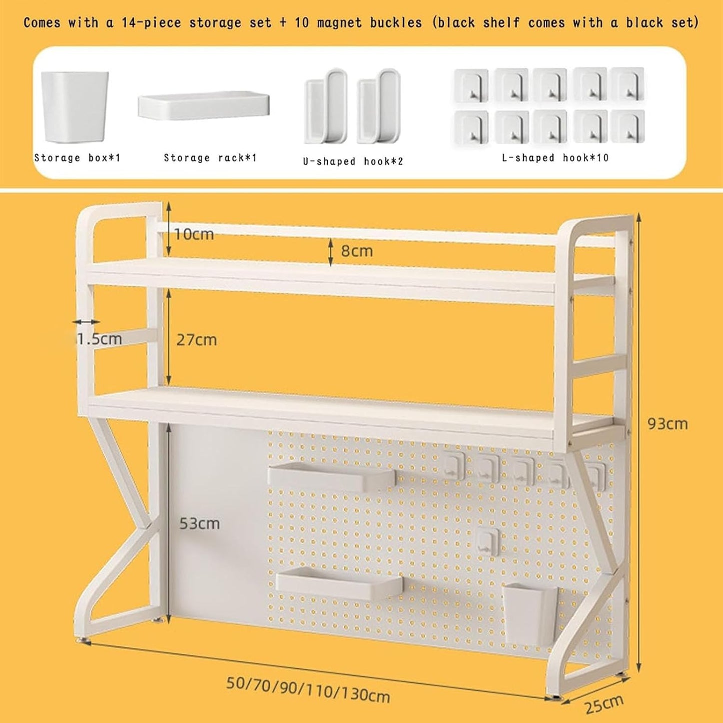 Modern Pegboard Storage Display Rack, Metal Desktop Organizer Rack,for Home Office Dorm Furniture Wood Hutch Bookcase