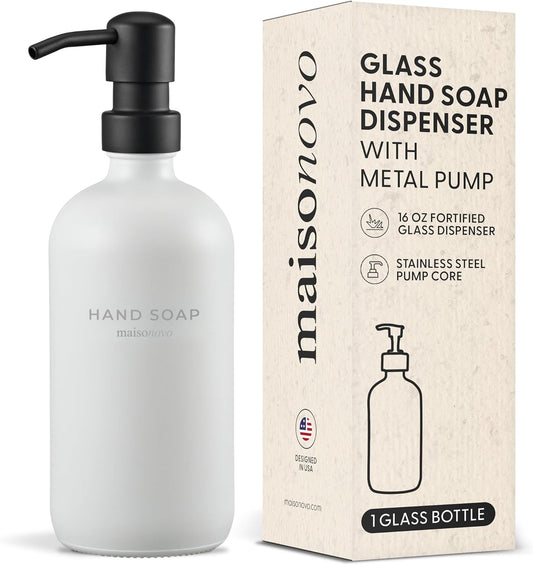 MaisoNovo Soap Dispenser 1-Piece Set | 16.9oz White Bottles with Black Stainless Steel Pump