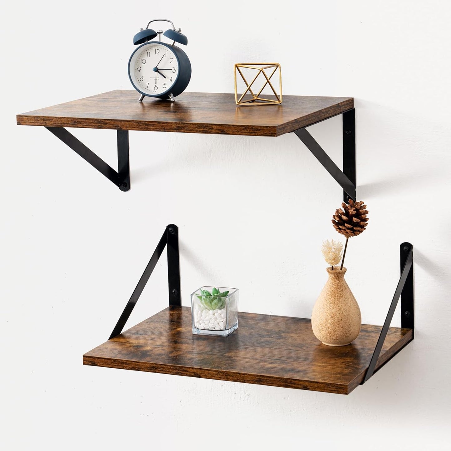 Axeman Deep Floating Shelves for Wall, 16W x 12D Rustic Wood Wall Shelves Set of 2, 12 Inch Deep Large Floating Shelves for Decor & Storage, Hanging Shelves for Farmhouse Kitchen Bathroom Bedroom