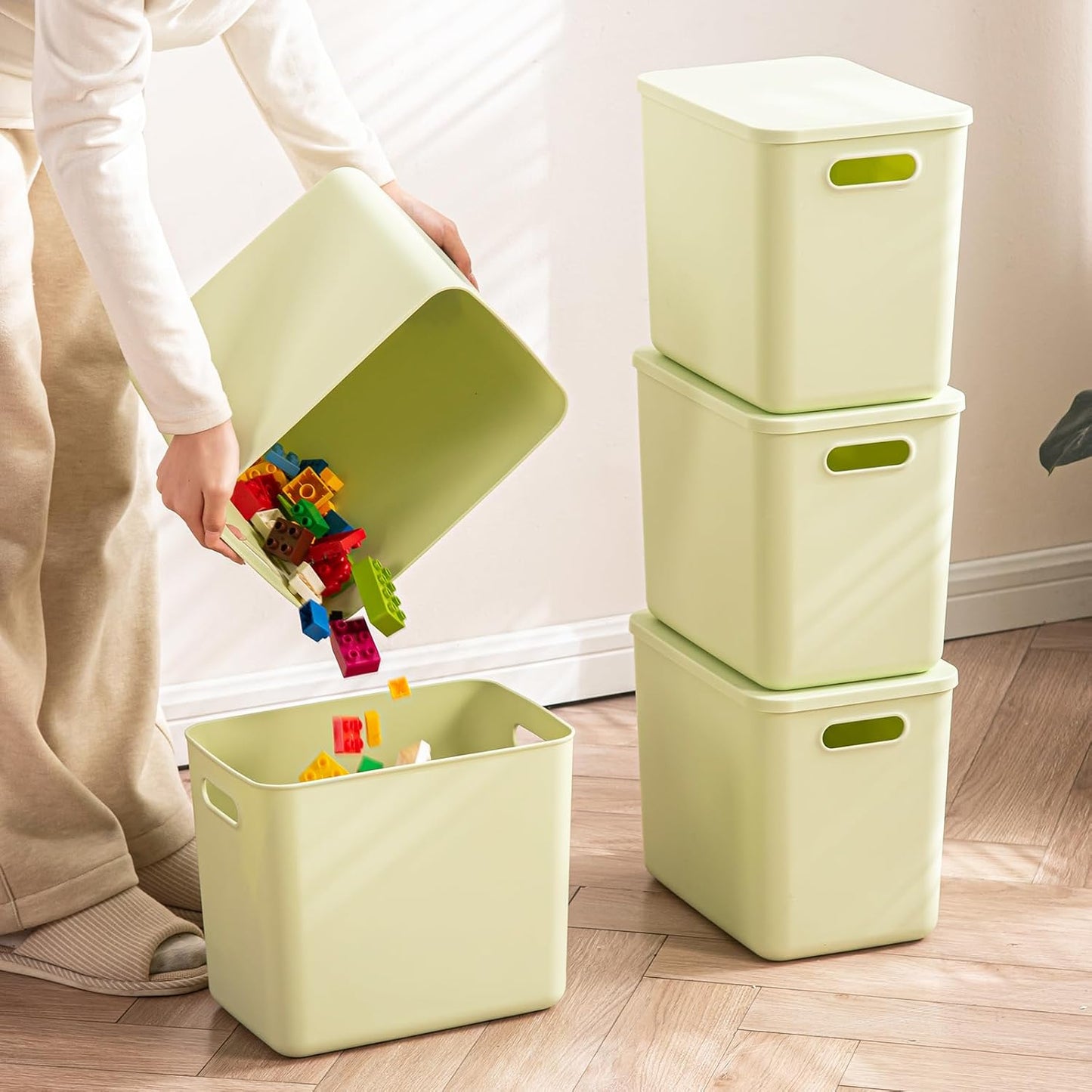 5 pack large plastic White storage bins Baskets, Toy Box Chest with Lids and Handle，Organizer Containers for Baby，Kids,snacks,Nursery，Shelves，Playroom, Bedroom，Office,Closet，home