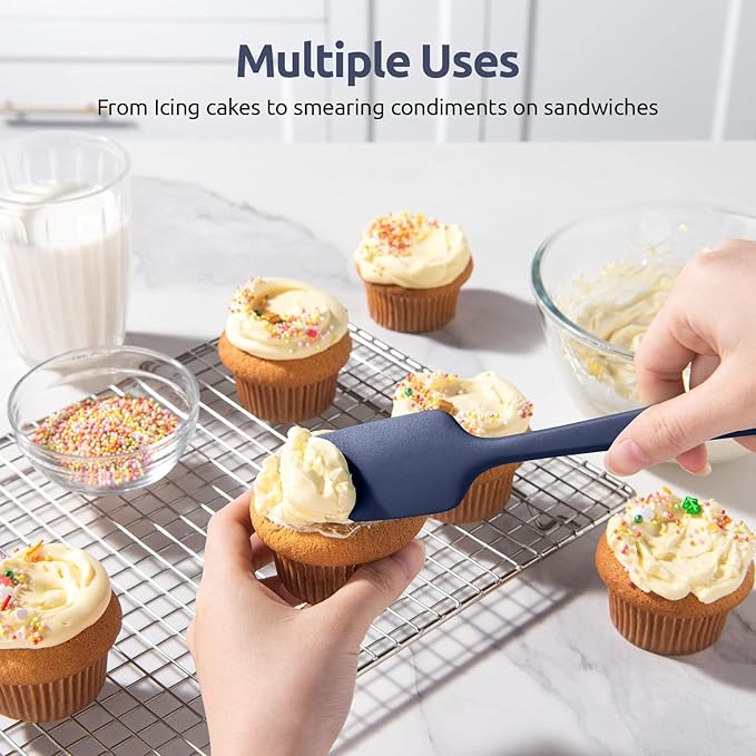 U-Taste 600ºF Heat Resistant Silicone Spatulas: Flexible Food-Grade Silicon Baking Scraper, Kitchen Cooking Mixing Utensils with Upgraded Sturdy Handle Tip for Nonstick Cookware (4-Pc., Midnight Blue)