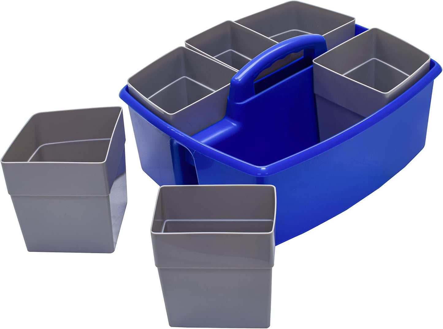 Storex Large Classroom Craft Caddy with Cups, 13 x 11 x 6.575 Inches, Blue, Case of 2 (00985A02C)