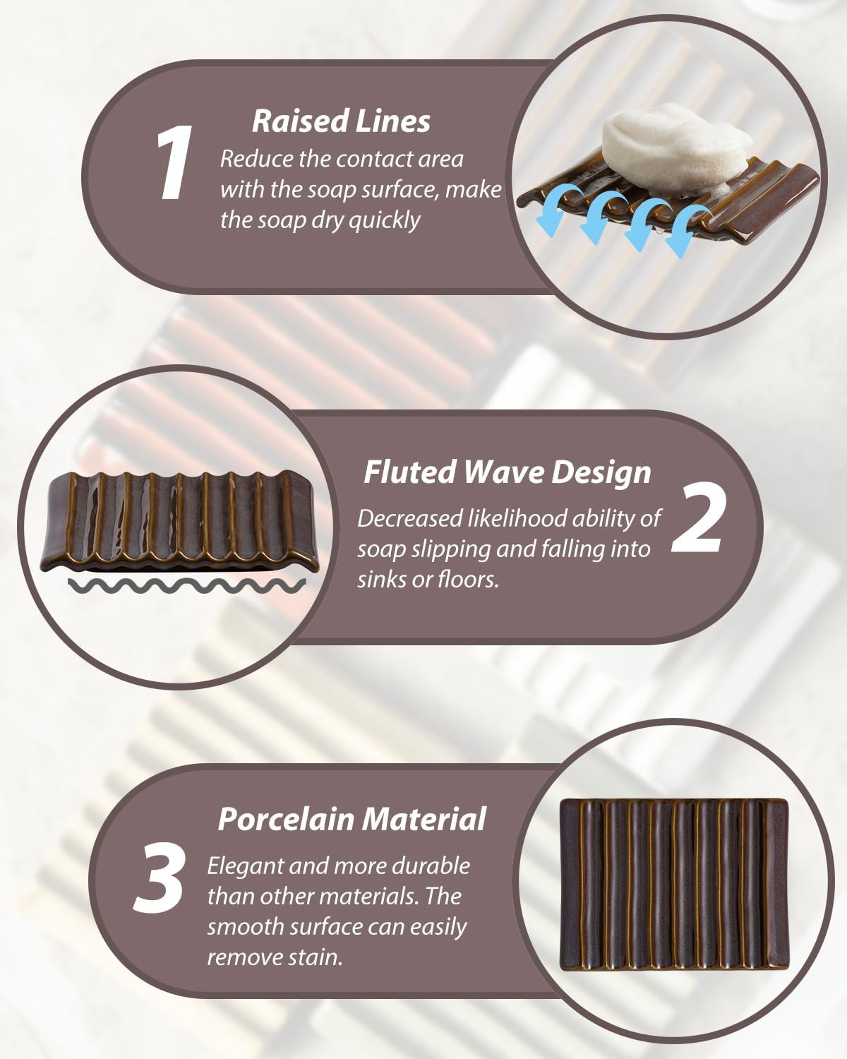 Bar Soap Holder Ceramic Soap Dish Japanese Style for Countertop & Saver for Shower Sink and Kitchen, with Self Drain, Lift Soap Keep Dry, Purple