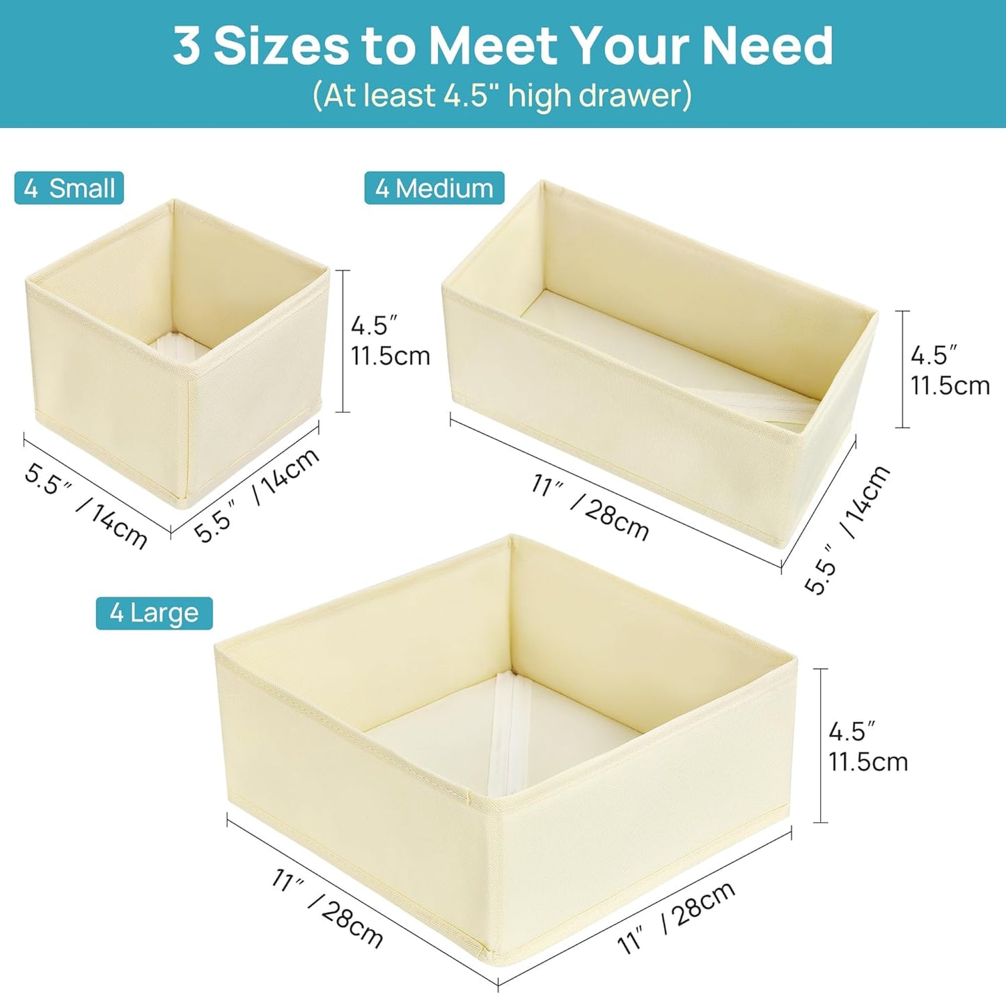 Vtopmart 12 Pack Baby Clothes Organizer, Dresser Drawer Organizer for Baby Clothing, Foldable Fabric Closet Drawer Storage Bins, Nursery Dresser Dividers for Bra, Socks, Ties, Scarf