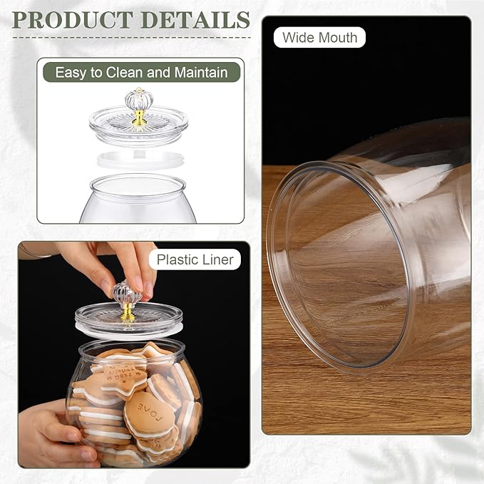 Nuogo 4 Pcs Plastic Candy and Cookie Jars with Lids Clear Cookie Container Candy Jars Large Airtight Apothecary Storage Organization for Wedding Home Kitchen Bar(30/42/64 oz)