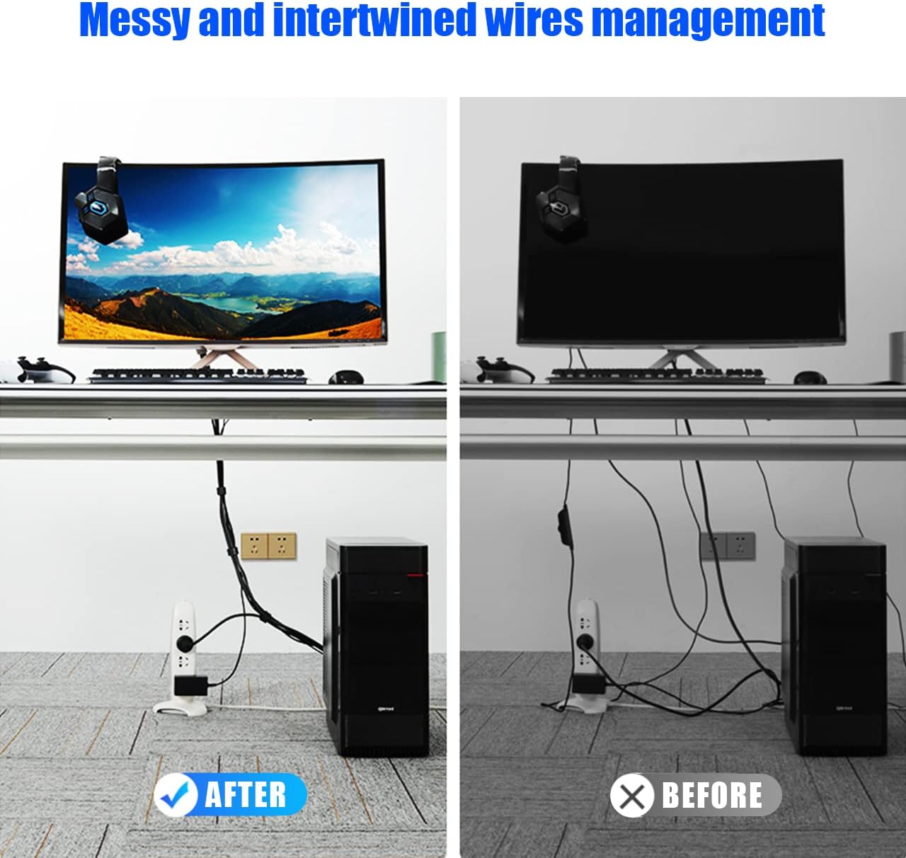 100 PCS 8 Inch Reusable Cable Ties, Adjustable Cable Management Wire Straps with Hook and Loop, Multi-purpose for Home, Office and Data Centers Organizer by QINGLER