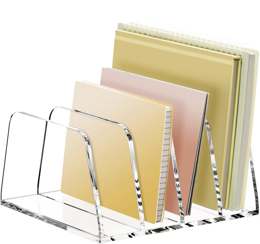 YUXUN Acrylic File Sorter,6.9"x6.6"x3.74",4 Sections Vertical Desk Organizer,Clear Mail Organizer File Holder Stand Rack Desk Accessories for Mail,Envelope,Letter,Notebook for Home/Office/Classroom