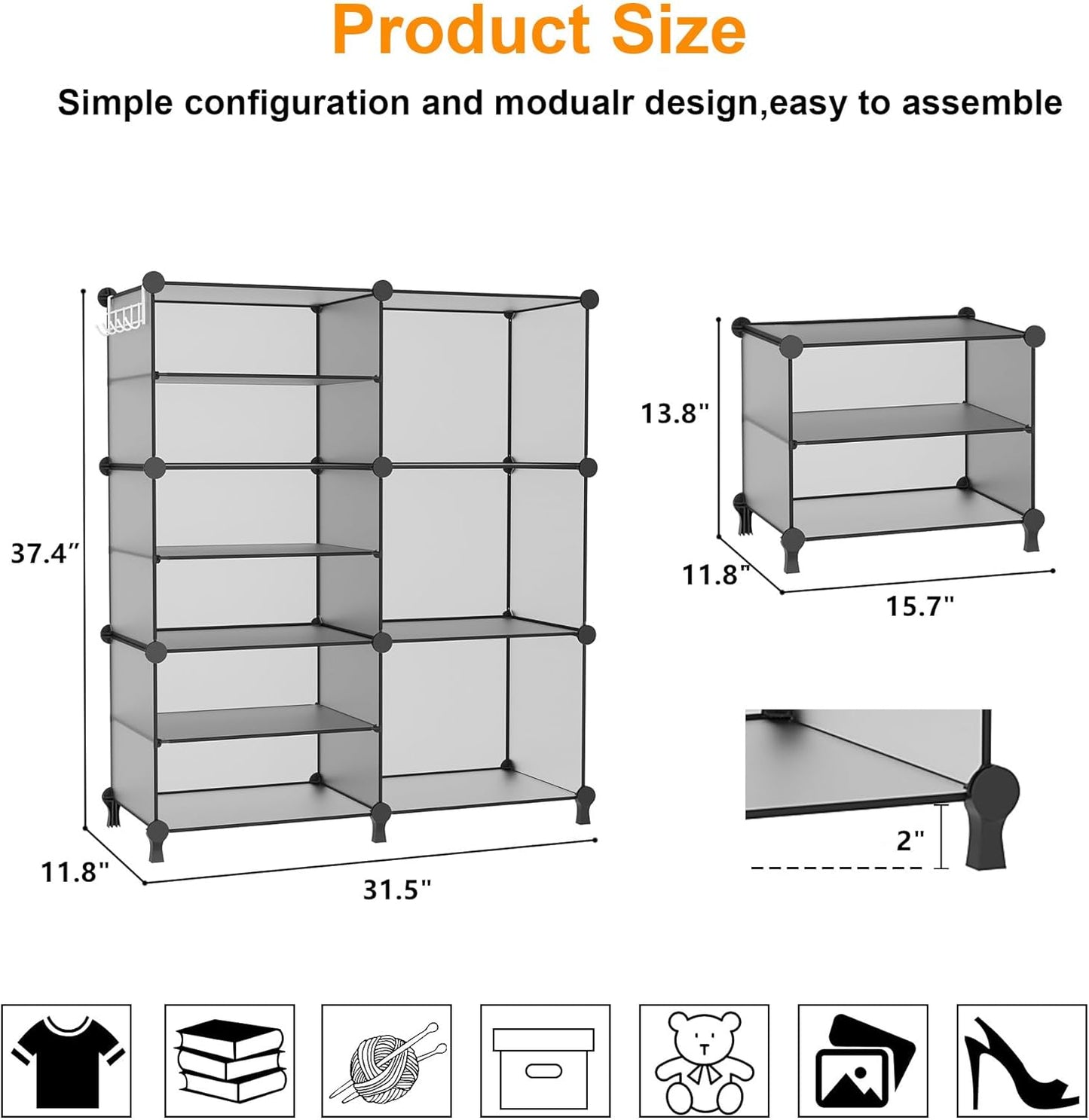 AWTATOS Closet Organizer 6 Cube Storage Shelves Portable Closet Clothes Organizers and Storage Stackable Cubby Shelving for Closet Bedroom Living Room Grey