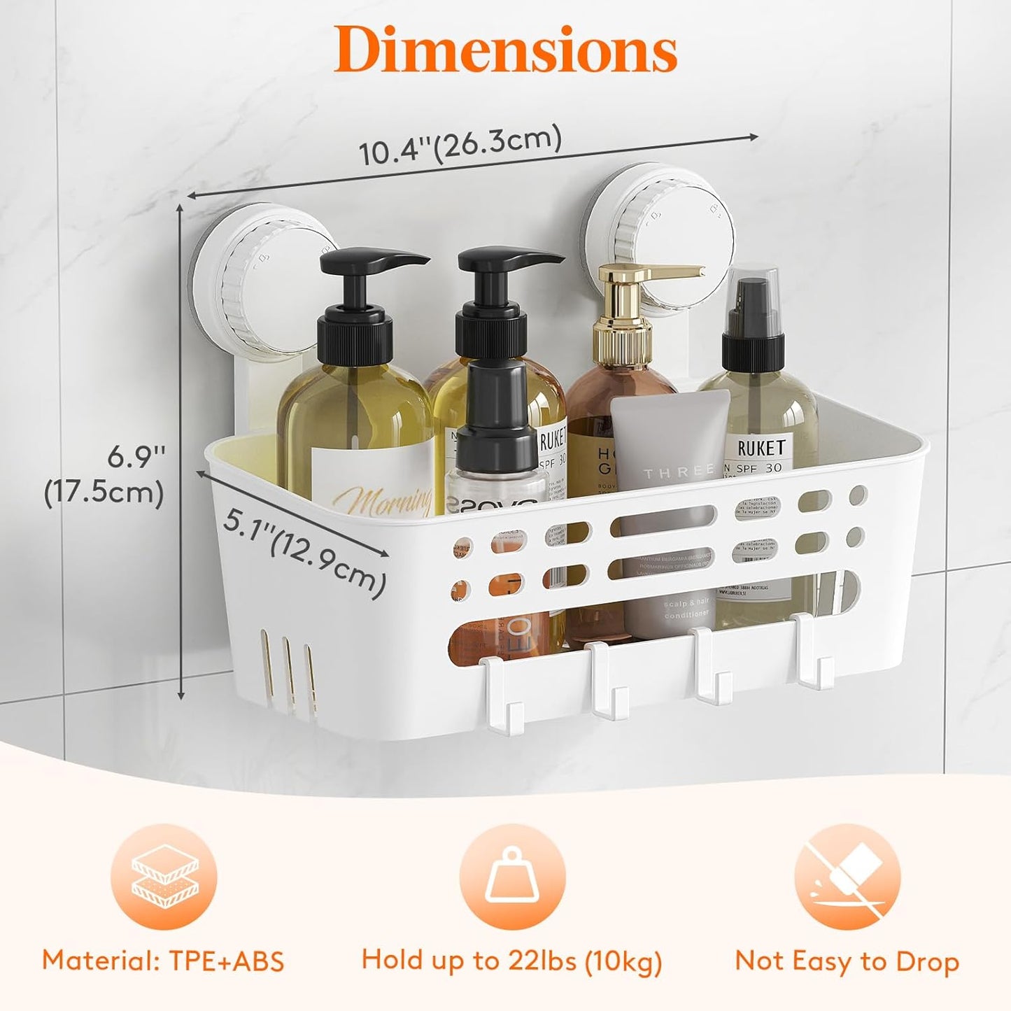 Lifewit Shower Caddy Suction Cup, 10.4inch Removable Shower Shelves for Inside Shower, NO-Drilling Bathroom Organizers and Storage Rack for Shampoo Strong Vacuum Suction, 2 Pack