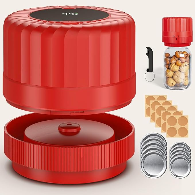 Fully Automatic Mason Jar Vacuum Sealer Kit - Auto Stop Mason Jar Vacuum Sealer Kit, Jar Vacuum Sealer for Mason Jars, Jar Vacuum Sealer, A Must-Have for Canned Foods Pantry Canning Pickling