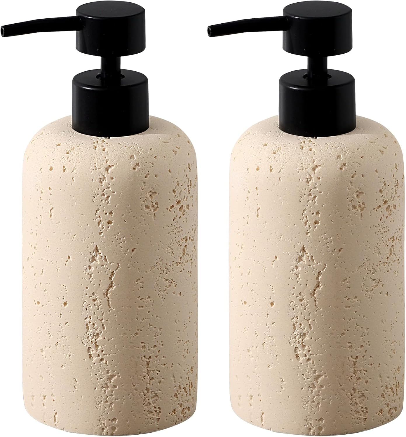Soap Dispensers 340ML 11OZ, 2PCS Luxurious Hand Dish Shampoo Lotion Soap Dispenser Jar, Travertine Soap Pump Bottles for Kitchen Bathroom Countertop (Faint Yellow)
