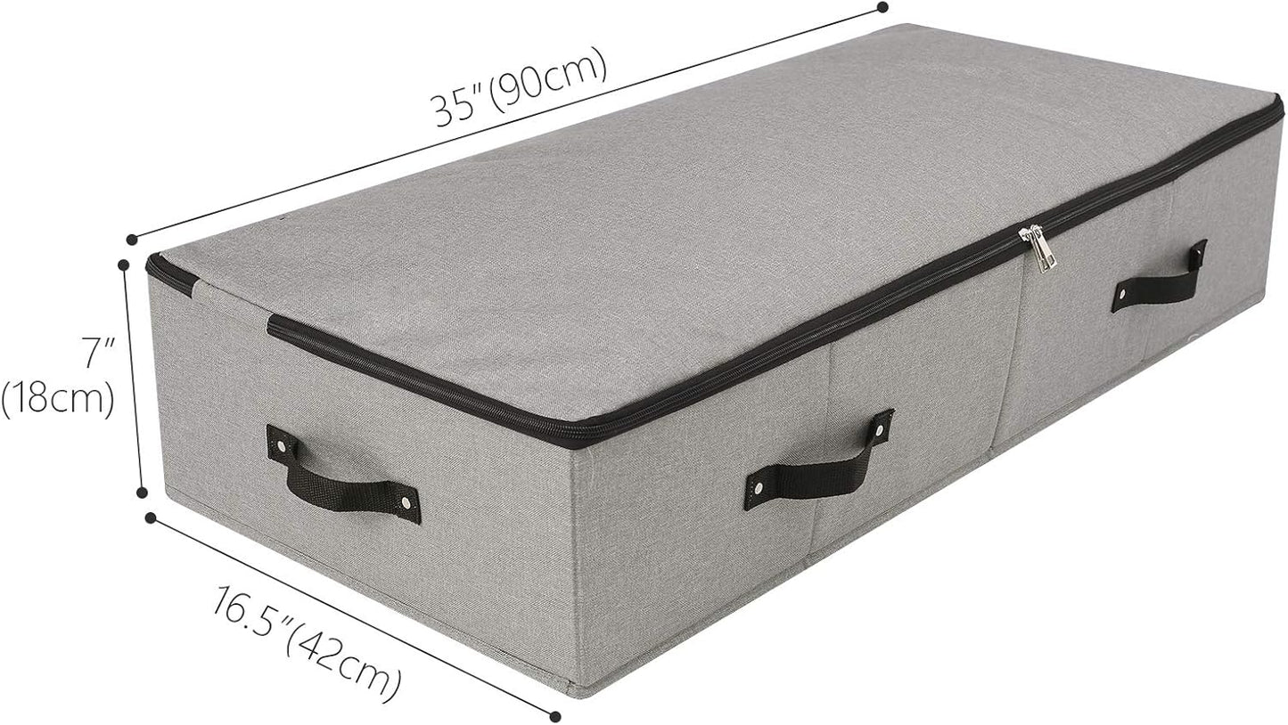 AMJ Large Sturdy Underbed Storage Box with Zip Lid, Rigid Sturdy Plastic Board inside, Handles on all sides, Dark Gray