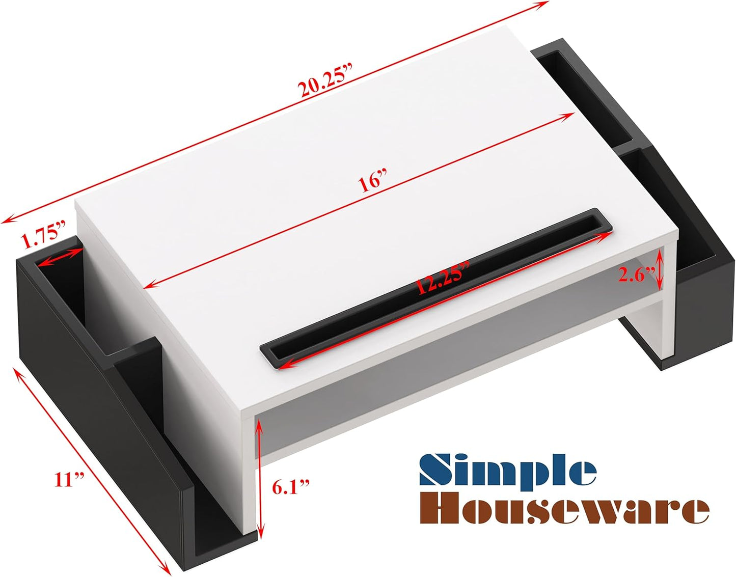 SIMPLE HOUSEWARE Desk Monitor Stand Riser with Adjustable Organizer Tray, Dual Tone - Black / White