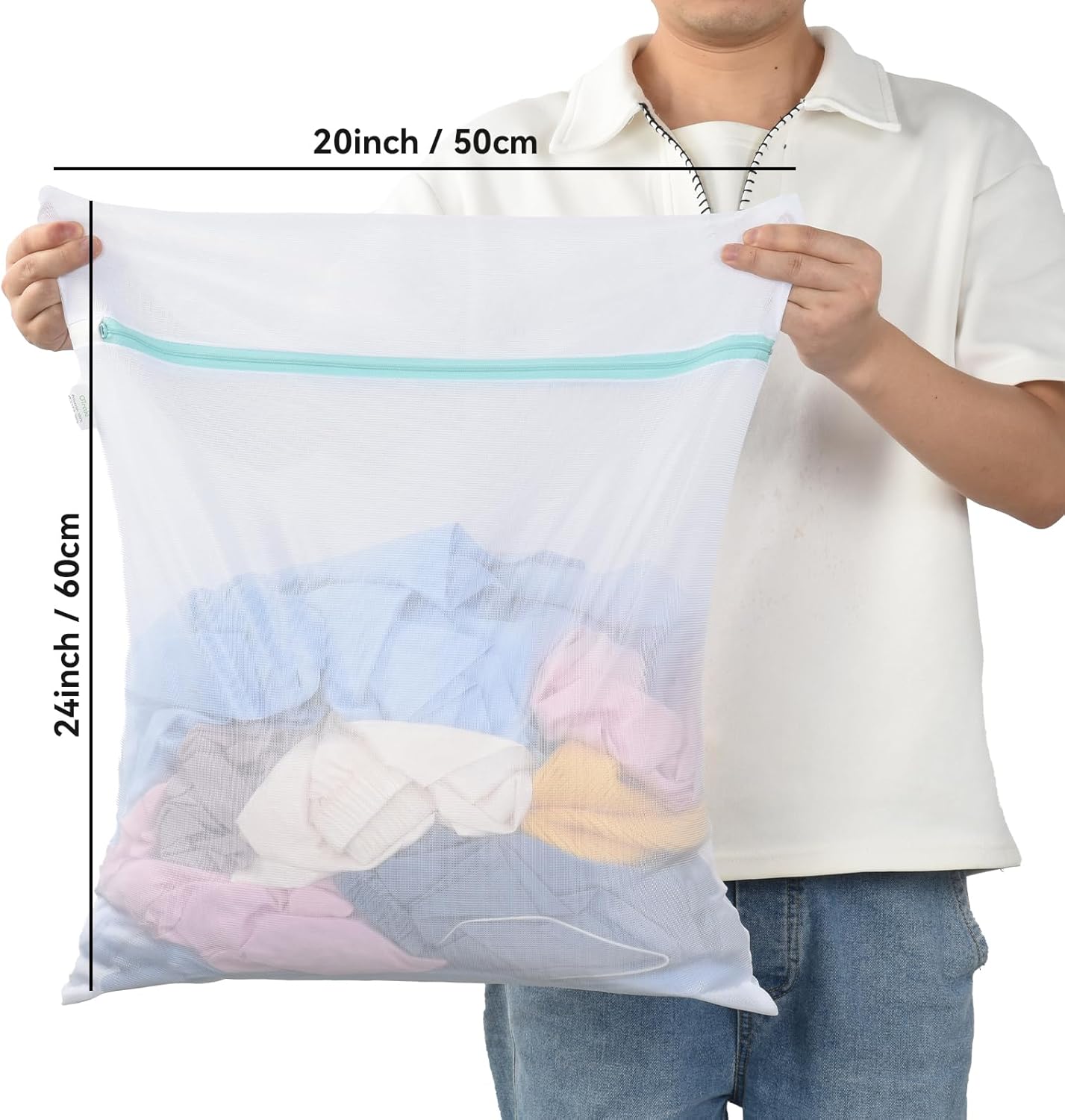 OTraki Mesh Laundry Bag for Delicates 20x24 inch Mesh Wash Bag for Washing Machine Zippered Net Laundry Bag for Bra Underwear Wash Bag Travel Camping College Dorm Home White