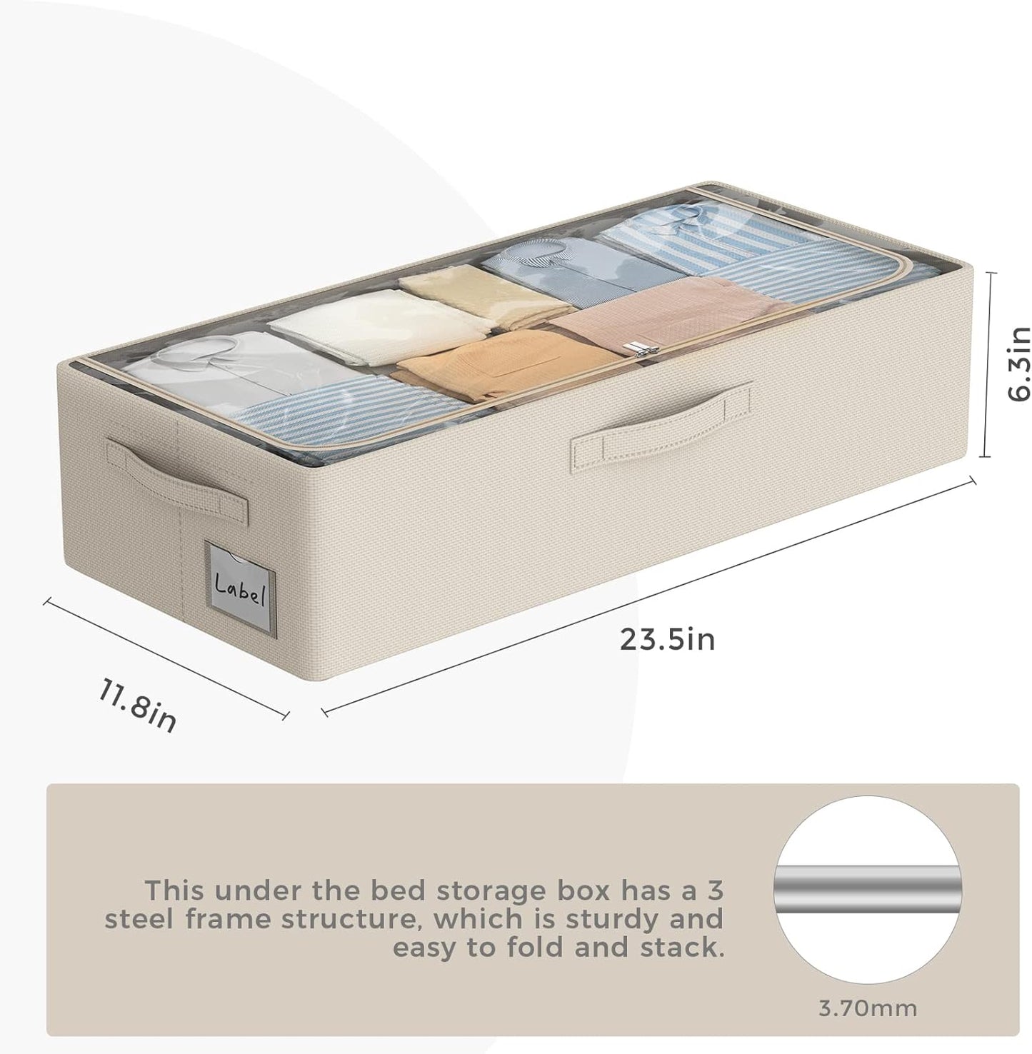 CYhom Under Bed Storage Bins Frame Storage Box Oxford Fabric Sturdy Underbed Container Foldable Stackable Large Capacity Clothes Organizer