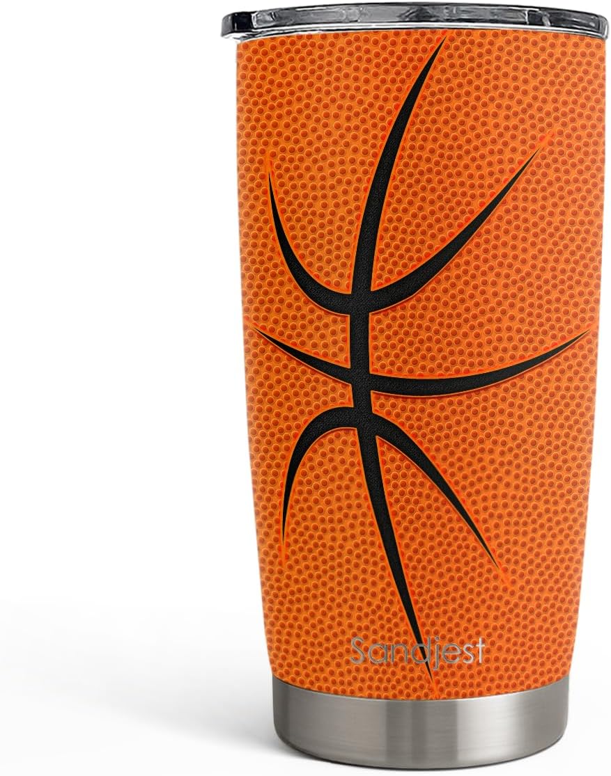 SANDJEST Basketball Tumbler 20oz Stainless Steel Insulated, Travel Coffee Cup, Sport Tumblers Gifts for Basketball Lovers, Men Women, Coach, Birthday, Christmas