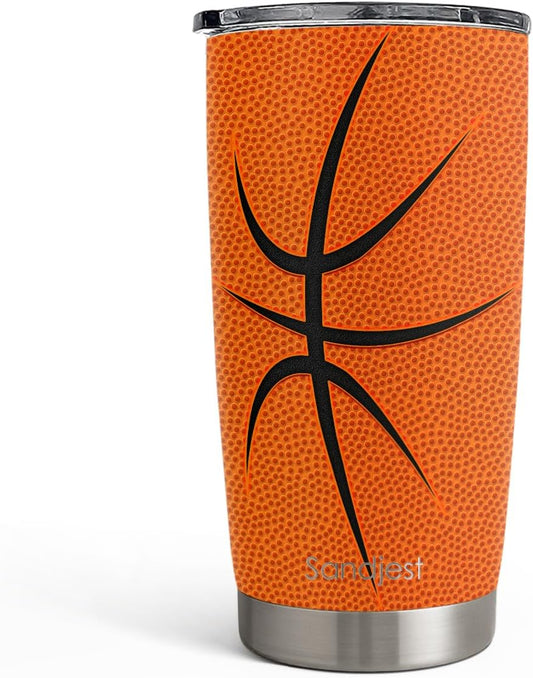 SANDJEST Basketball Tumbler 20oz Stainless Steel Insulated, Travel Coffee Cup, Sport Tumblers Gifts for Basketball Lovers, Men Women, Coach, Birthday, Christmas